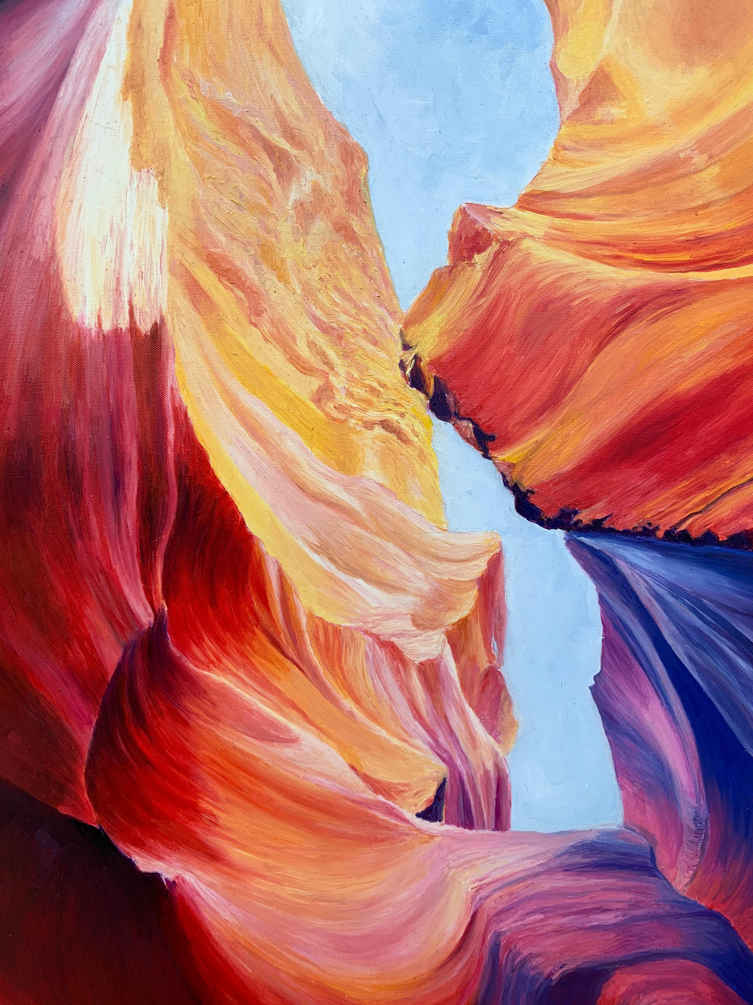 Red Blue & Purple Modern Abstract Painting of Inside Antelope Canyon in Arizona 3