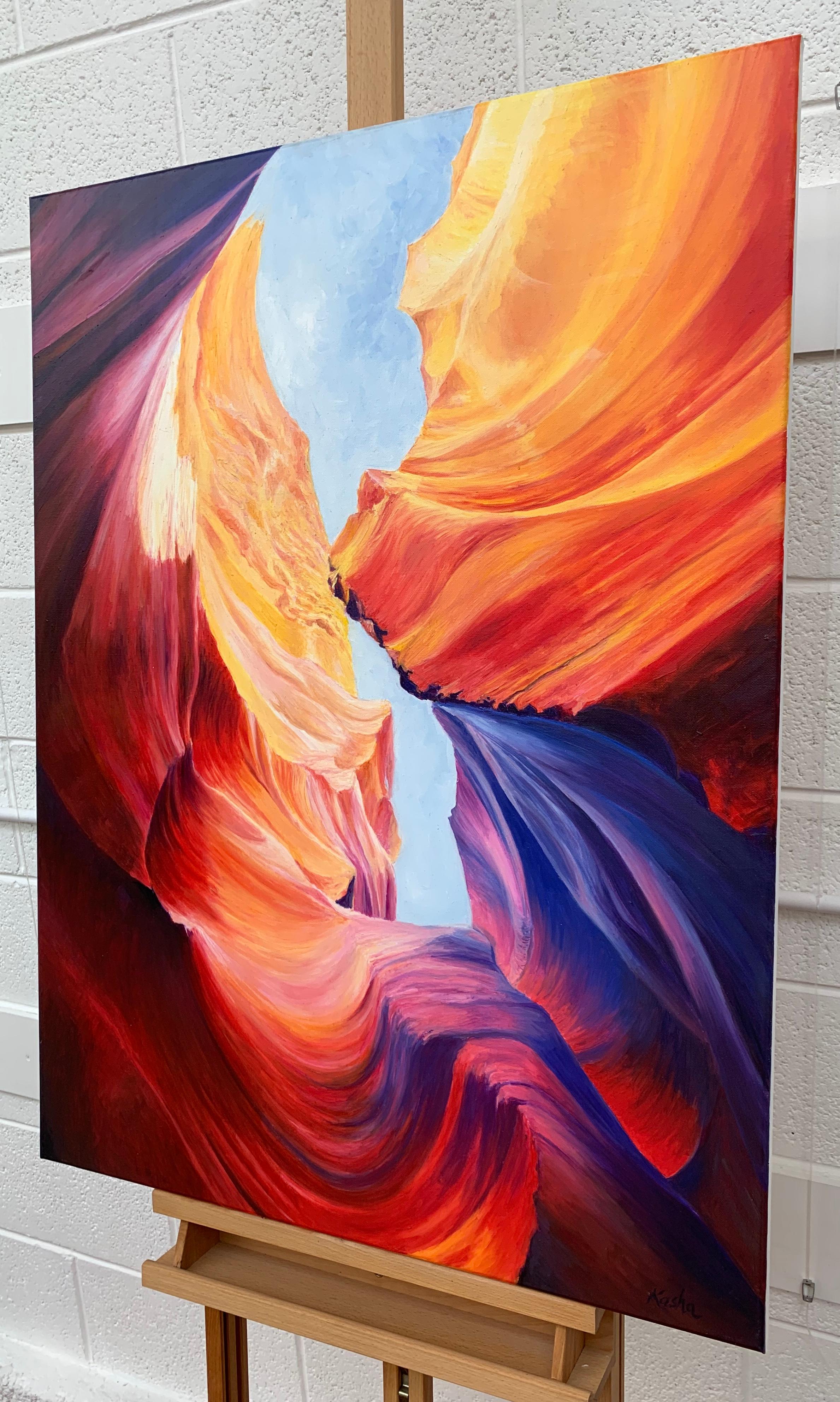 Red Blue & Purple Modern Abstract Painting of Inside Antelope Canyon in Arizona 1