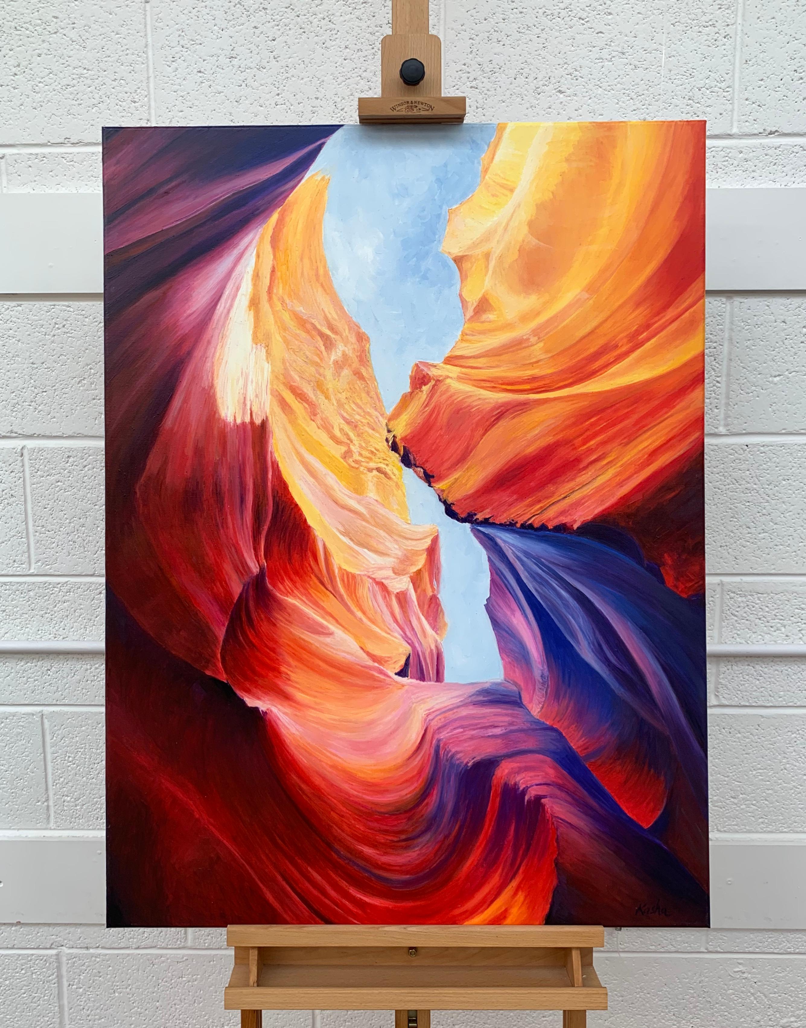 Red Blue & Purple Modern Abstract Painting of Inside Antelope Canyon in Arizona 4