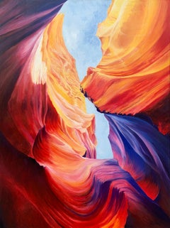 Red Blue & Purple Modern Abstract Painting of Inside Antelope Canyon in Arizona