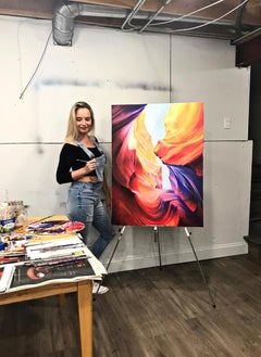 Red Blue & Purple Modern Abstract Painting of Inside Antelope Canyon in Arizona