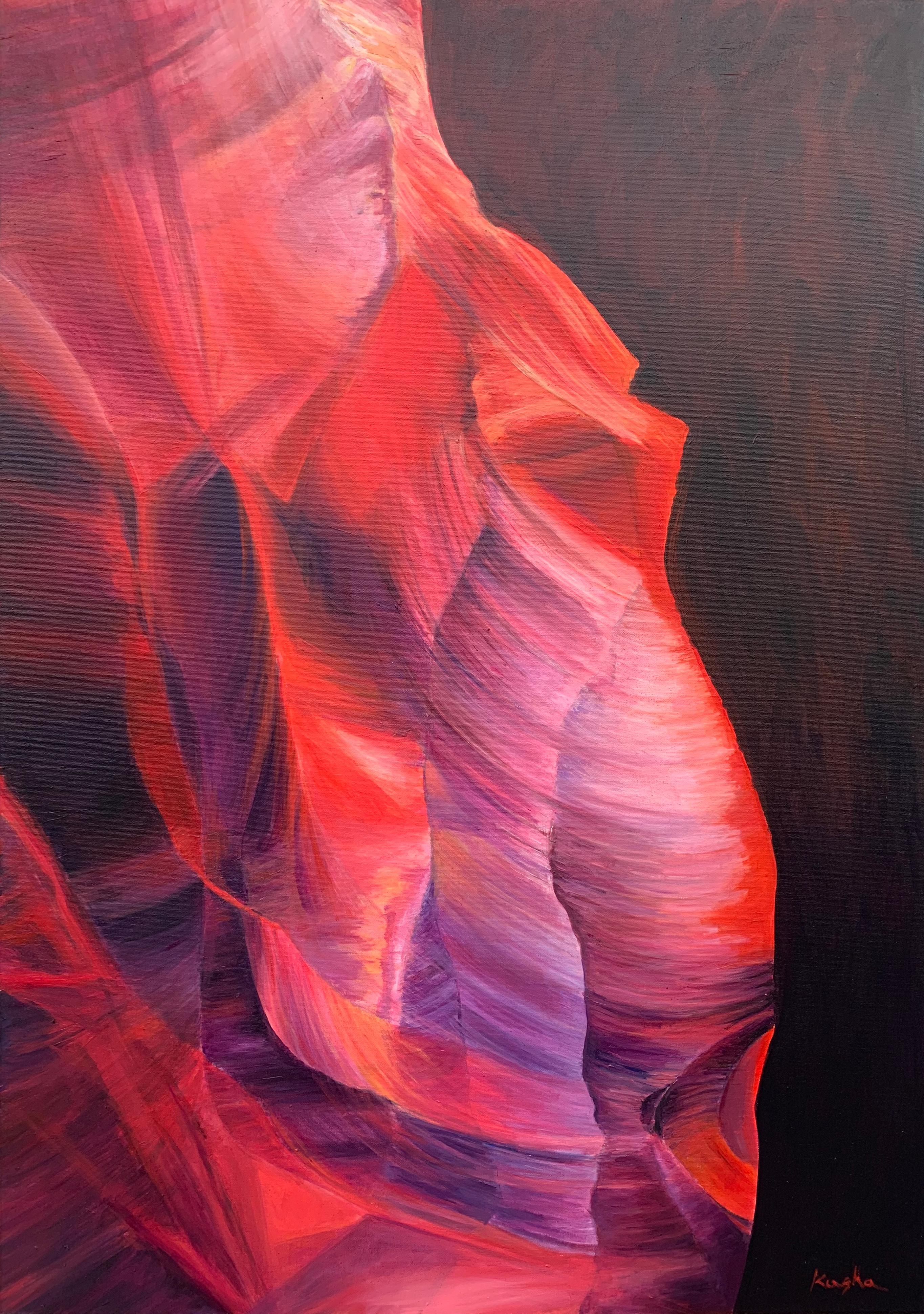 Red & Purple Modern Abstract Painting Inside Anatomy of Antelope Canyons Arizona