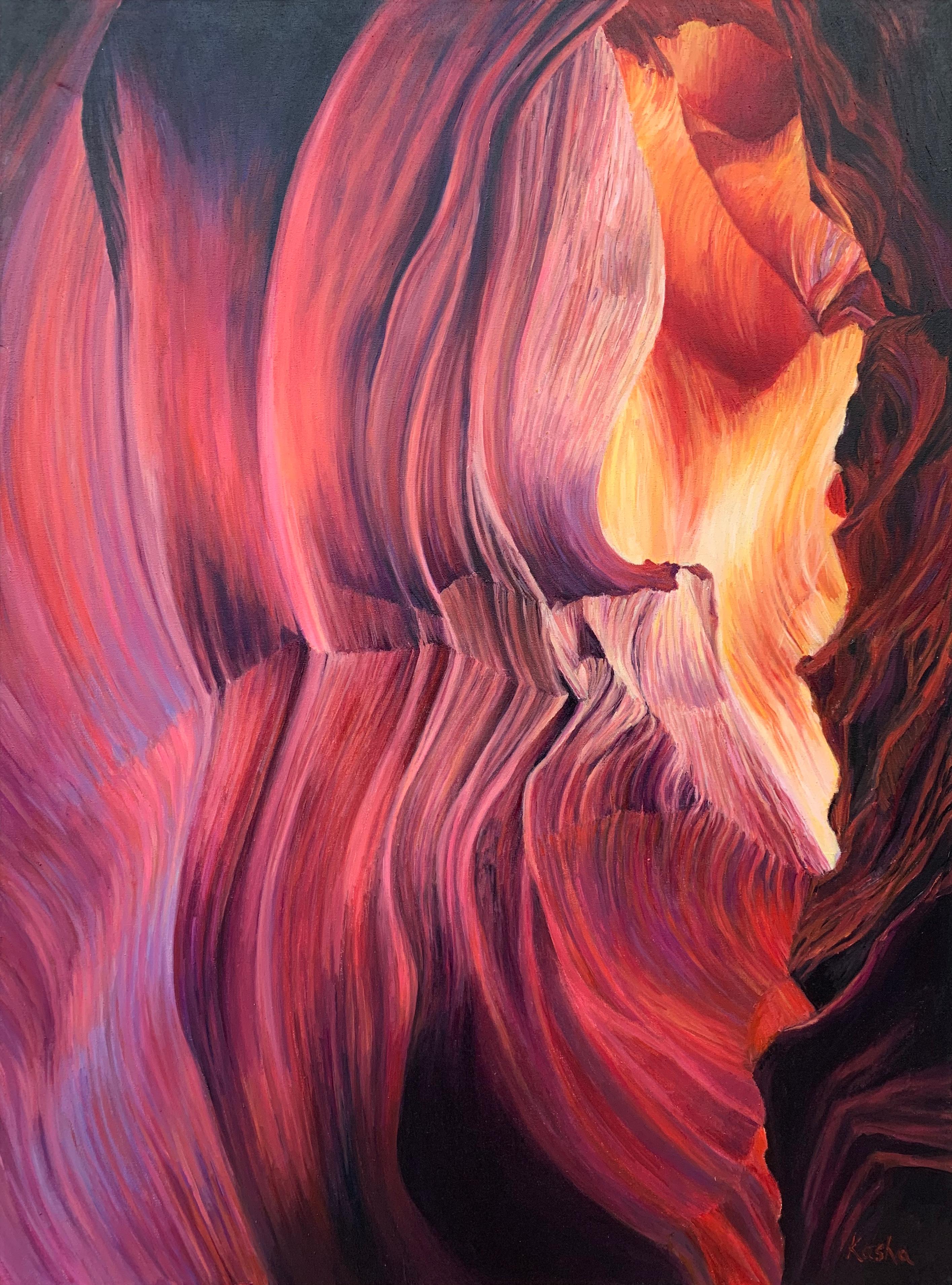Red Orange & Purple Modern Abstract Painting of Inside Antelope Canyon Arizona