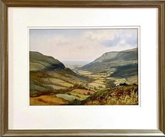 Retro Watercolour of Ireland Valley Countryside by 20th Century Irish Artist