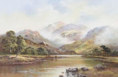 Dibujo al pastel de ganado en la campiña inglesa por un artista británico del siglo XX