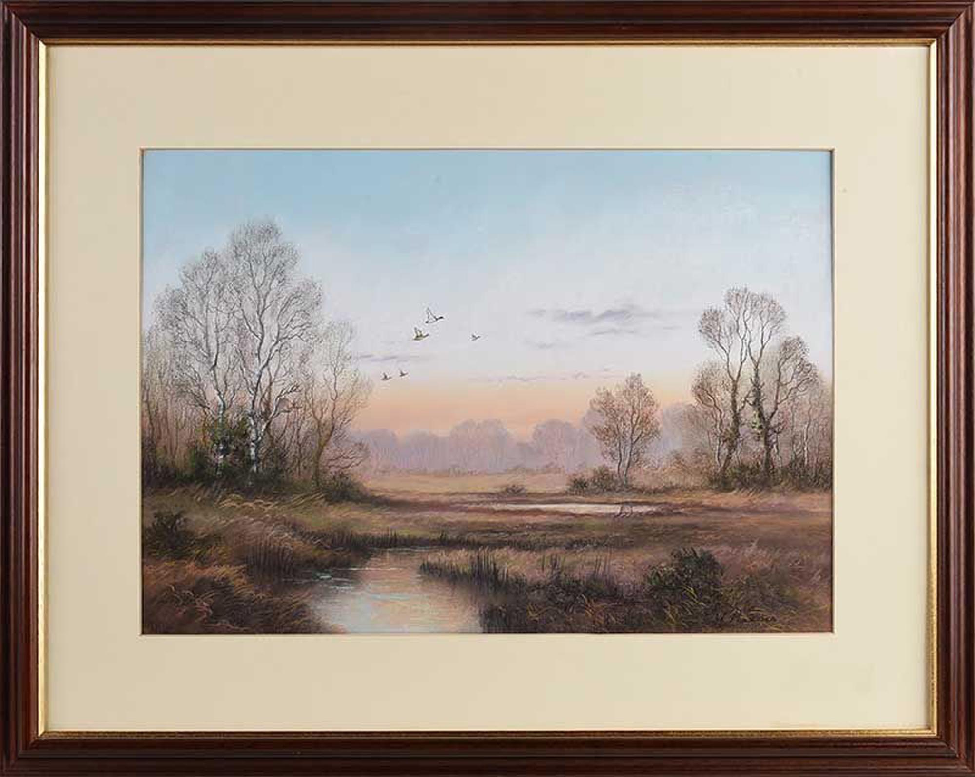 Wendy Reeves Animal Art - Mallards over Wetlands in the English Countryside by 20th Century British Artist