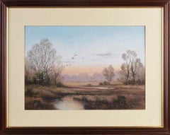 Mallards over Wetlands in the English Countryside by 20th Century British Artist