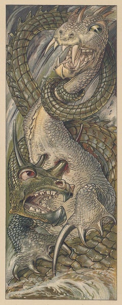 Dragons - large "Draco" Art Nouveau lithograph in brown tones Anton Seder, 1896