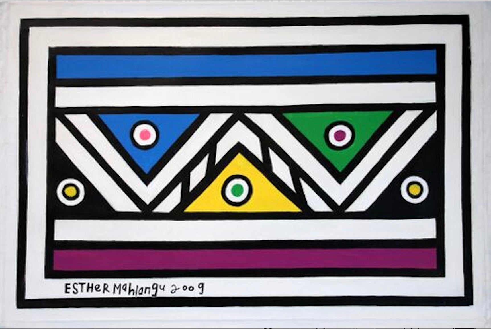 Esther Mahlangu Abstract Painting - Untitled (Abstract Geometric South African Ndebele Painting)
