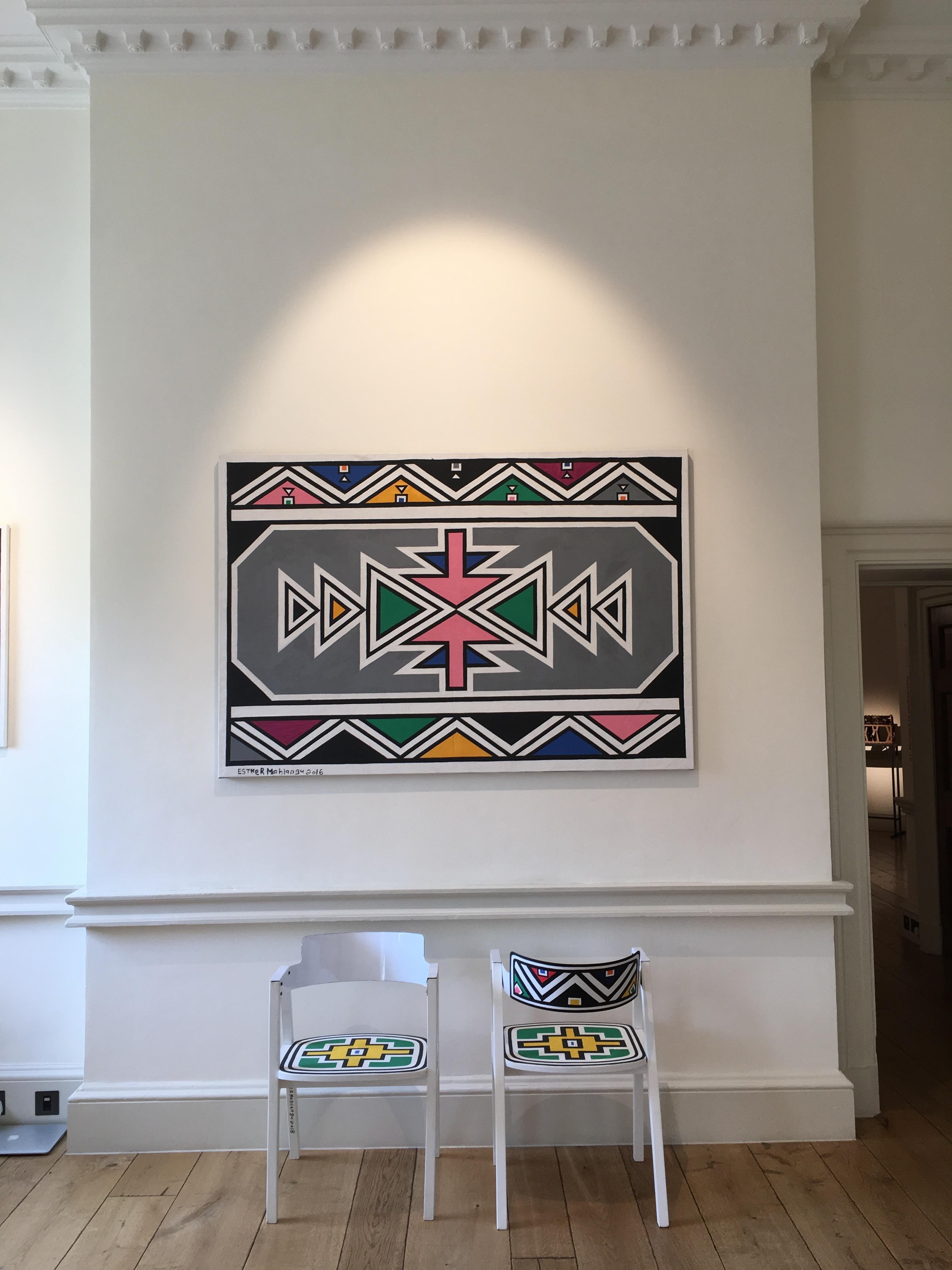 Untitled (Colorful Geometric Hand-Painted South African Chairs) - Abstract Geometric Art by Esther Mahlangu