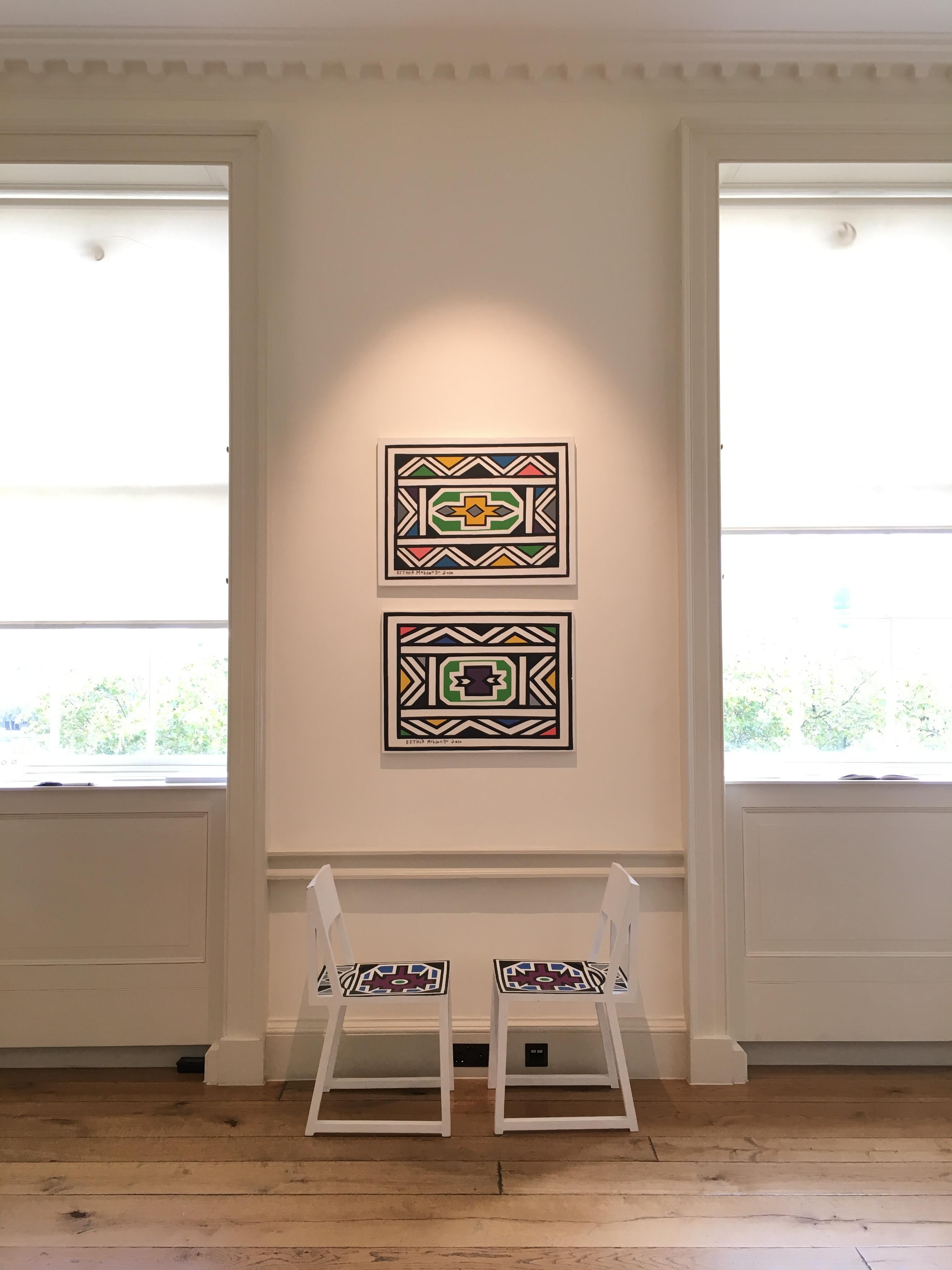 Untitled (Colorful Geometric Hand-Painted South African Chairs) - Abstract Geometric Art by Esther Mahlangu
