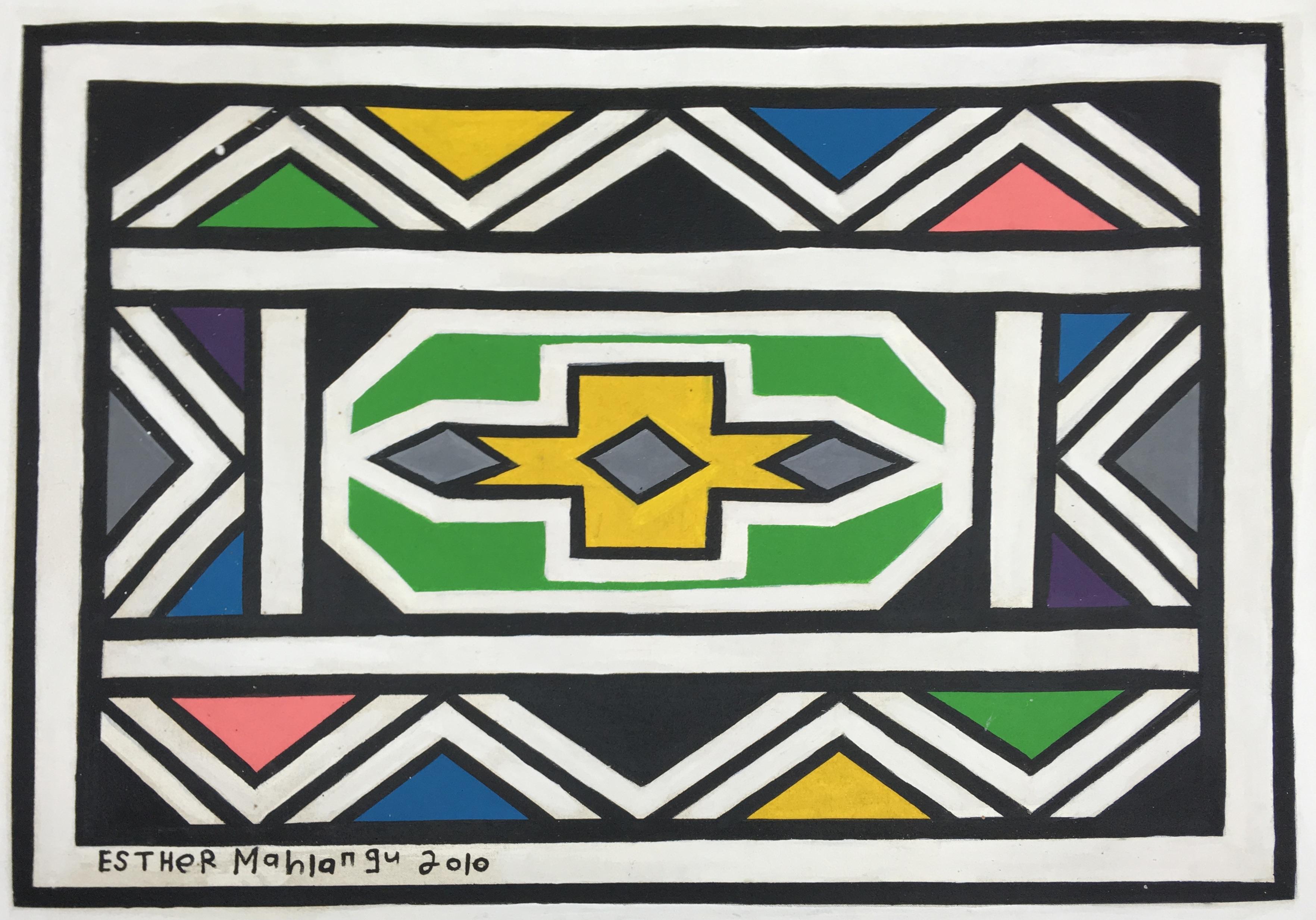 Esther Mahlangu Abstract Painting - Untitled (Abstract Geometric South African Ndbele Painting)