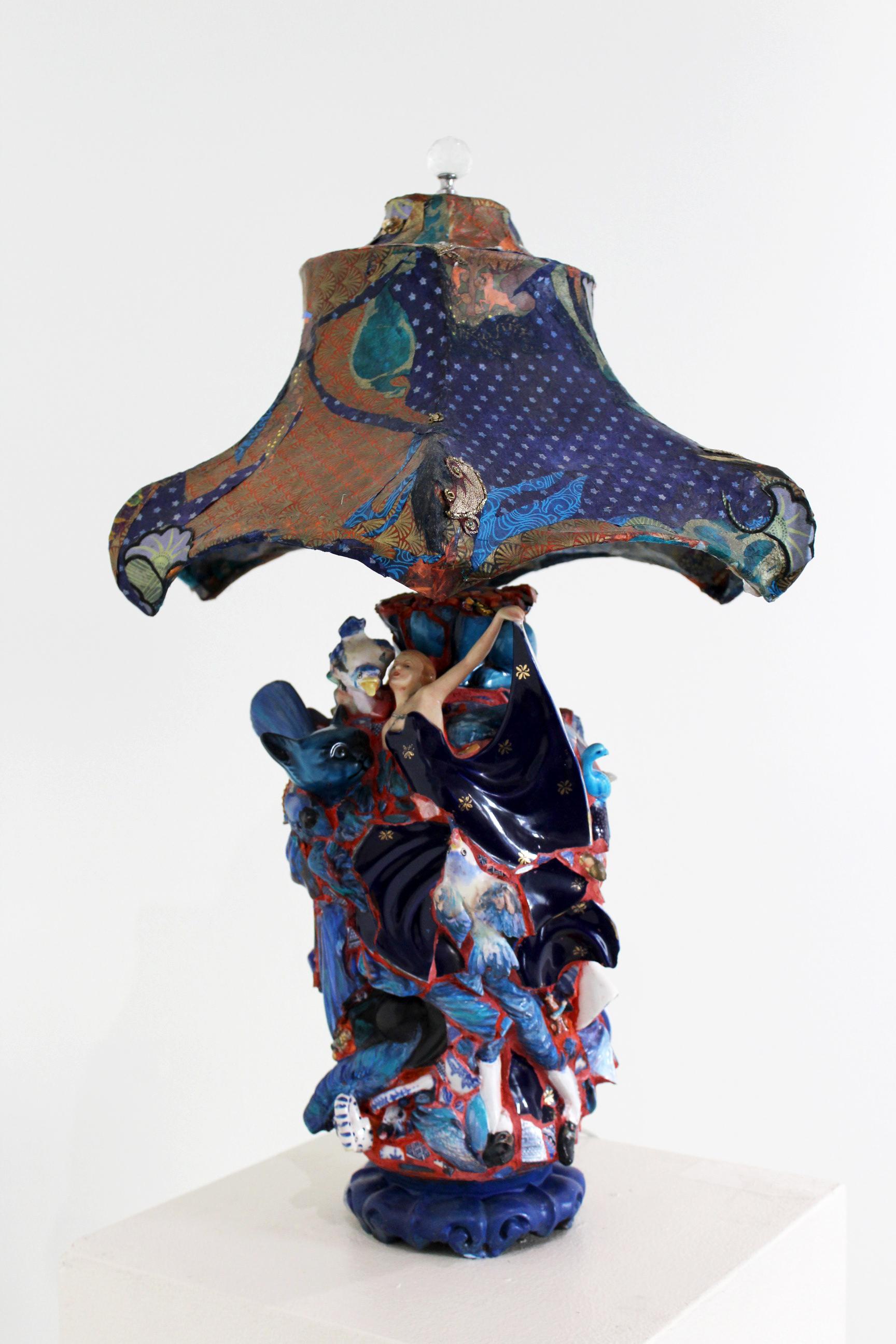 "Tangled Up in Blue" mixed media, functional, found & broken figurine pieces - Sculpture by Shannon Landis Hansen