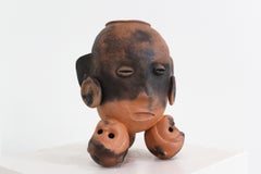 "Tripod Head Vessel 1" terracotta sculpture, head, hollow vessel by John Donovan