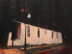 "Primaries" oil painting on panel, night scene, shotgun house, New Orleans