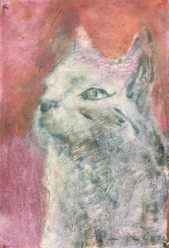 "Spirit of P" original, acrylic painting on paper, figurative cat portrait 