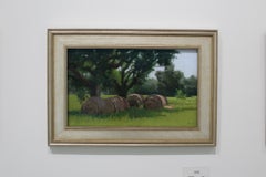 "Hay Bales" original soft pastel on paper, en plein air landscape, farm field