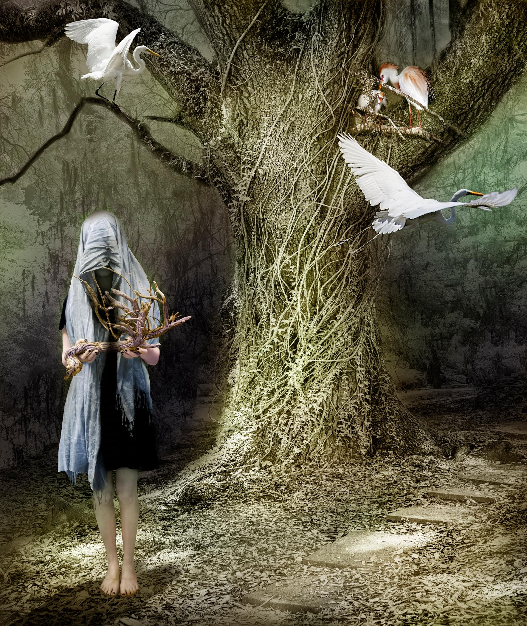 Leslie Elliottsmith Color Photograph - "Sanctuary" digital print, surrealistic, naturea, flora, female figure