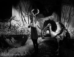 "Melas Oneiros" digital print, black and white, animals, female figure