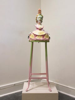 "Cake" mixed media 3D sculpture, female bust, assembled found objects