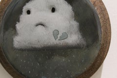"Heartbreak Cloud" original oil painting panel, pop surrealism, miniature, round