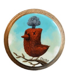 "Mind-Blown Cardinal" original oil painting, pop surrealism, miniature, round