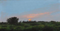 "Days End" soft pastel on paper, en plein air landscape, sunset over marshy land