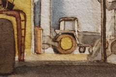 "Inglewood 10-2-19" original watercolor, farm, barn, machines, by Kathryn Keller