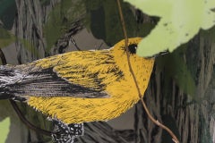 "Prothonotary Warbler in Bottomland Forest" screenprint in shadow box, birds