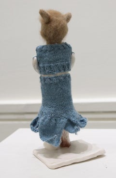 "All Dressed Up" mixed media, needle felted wool, llama, small, sculpture