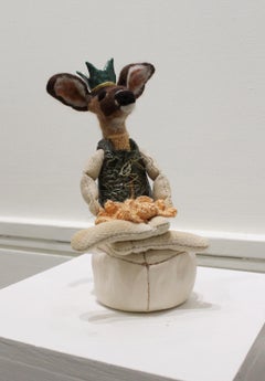 "The Guide" mixed media, ceramic, felted wool, small, original deer sculpture