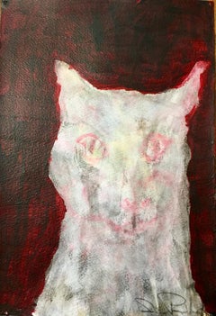 "Ghost Cat" original, acrylic painting on paper, figurative cat portrait 