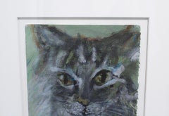 "Mystery Cat" original, acrylic painting on paper, figurative cat portrait