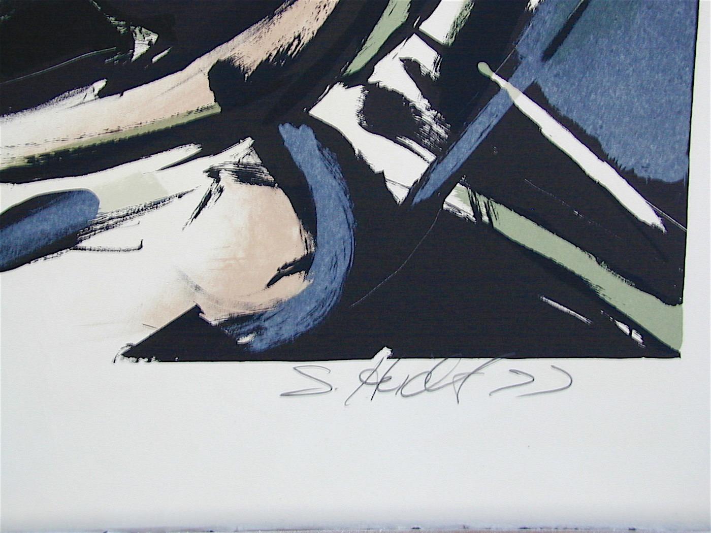 FEMALE NUDE WITH FRUIT Signierte Lithographie:: Modernistische abstrakte Nackt-Schale mit Obstschale (Expressionismus), Print, von Sarah Heidt