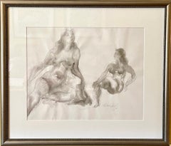 RECLINING NUDES, Signed Original Watercolor Drawing, Warm Gray, Graphite