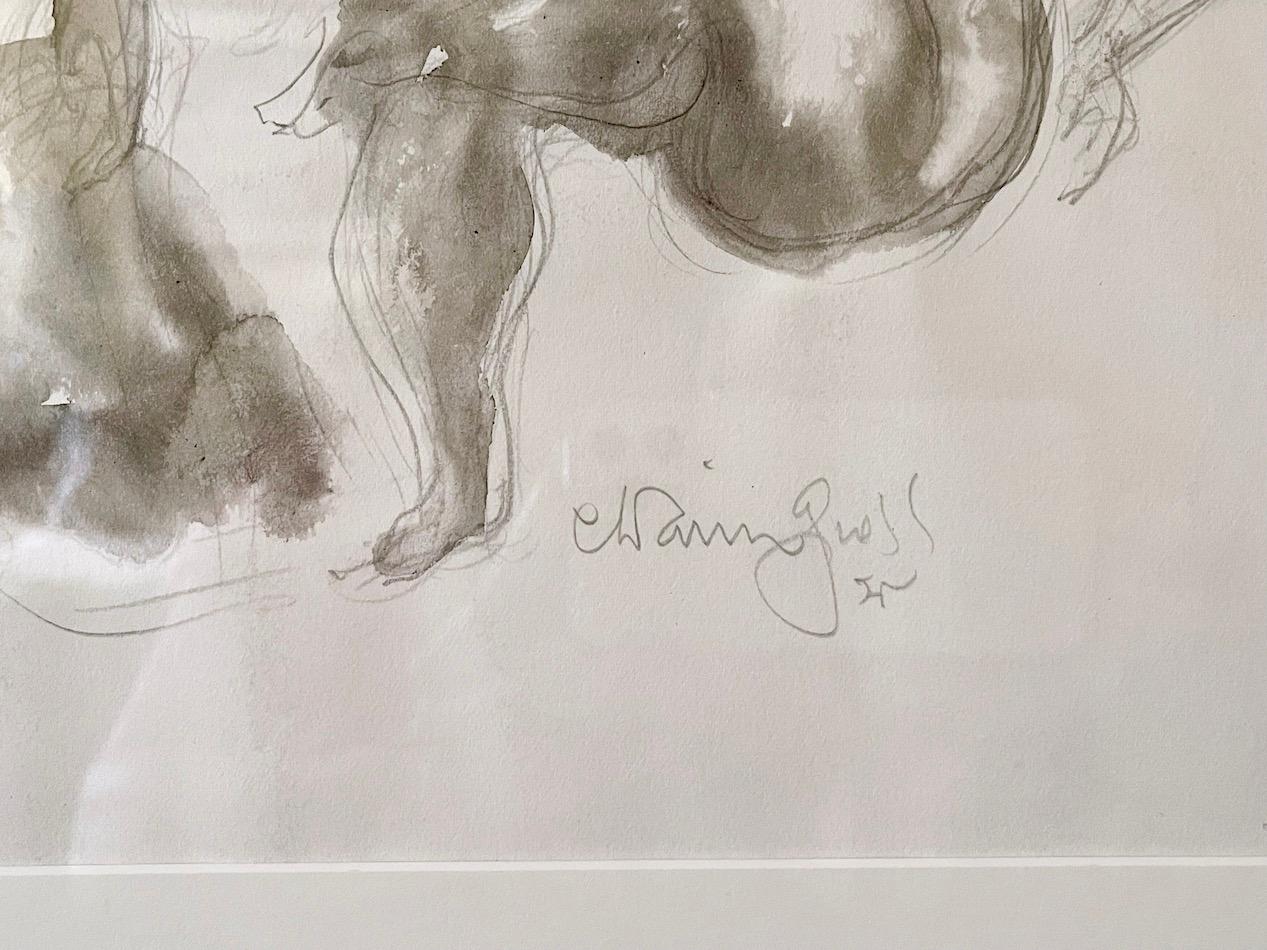 RECLINING NUDES, Signed Original Watercolor Drawing, Warm Gray, Graphite For Sale 2