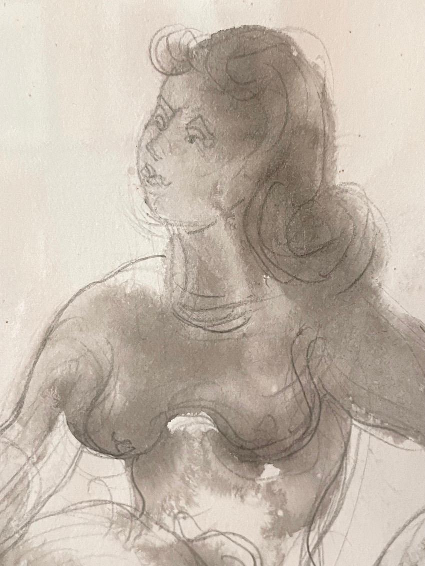 RECLINING NUDES, Signed Original Watercolor Drawing, Warm Gray, Graphite For Sale 1