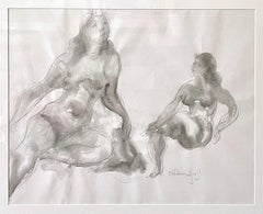 "Reclining Nudes, Signed Watercolor Drawing, Contemporary, 1980s"