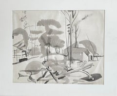 PAISAJE ARBOLADO CON CASAS Firmado Acuarela, Árboles, Artista afroamericano