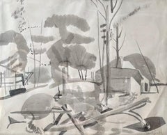 WOODED LANDSCAPE WITH HOUSES Signed Watercolor, Trees, African American Artist