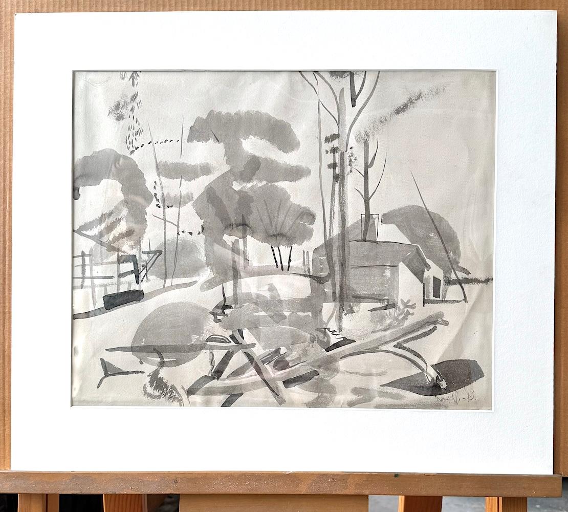 WOODED LANDSCAPE WITH HOUSES Signed Watercolor, Trees, African American Artist For Sale 5
