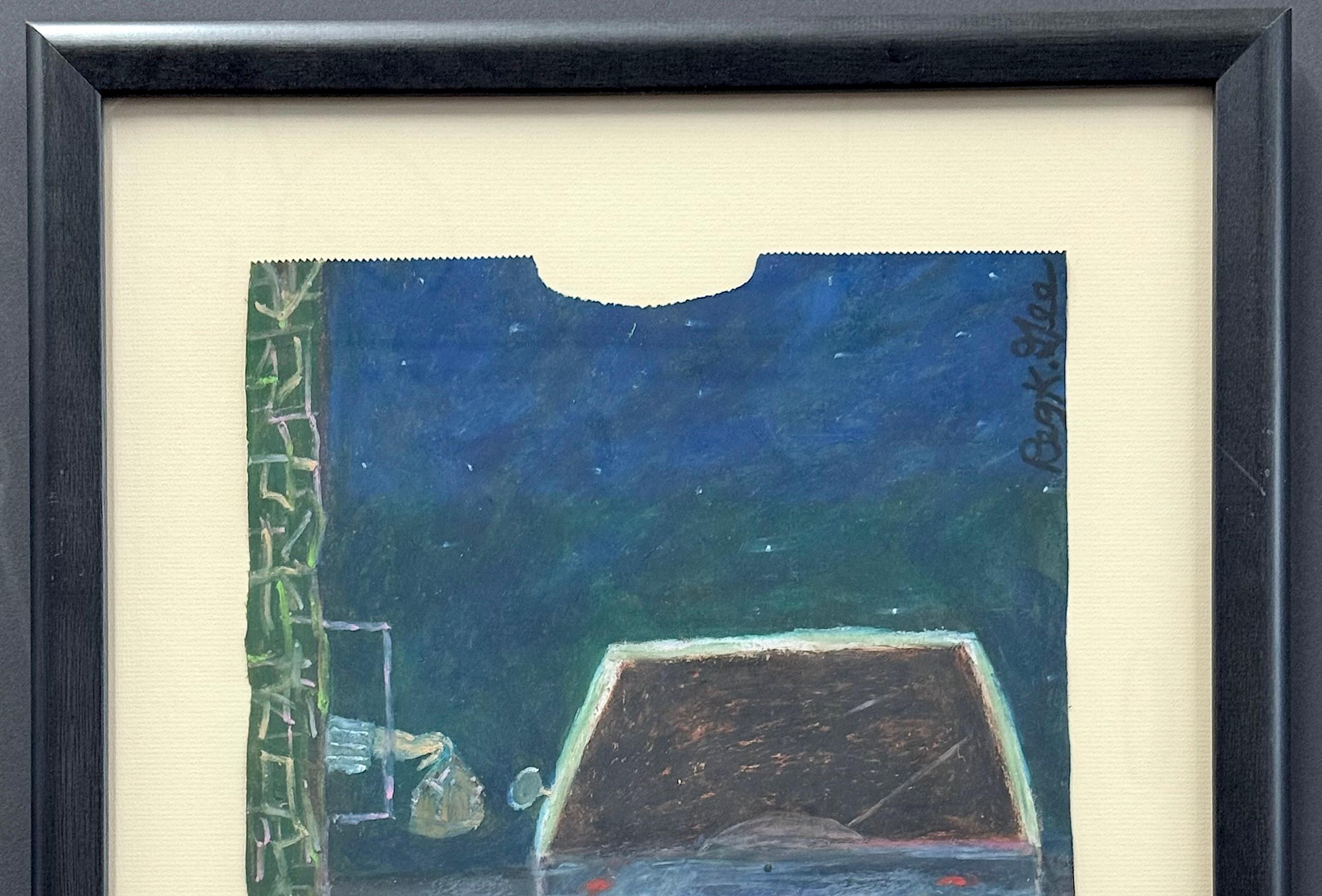 FAST FOOD BREAKFAST Firmato Pastello a olio su carta, Finestra Drive-Thru dell'auto, Surreale in vendita 1