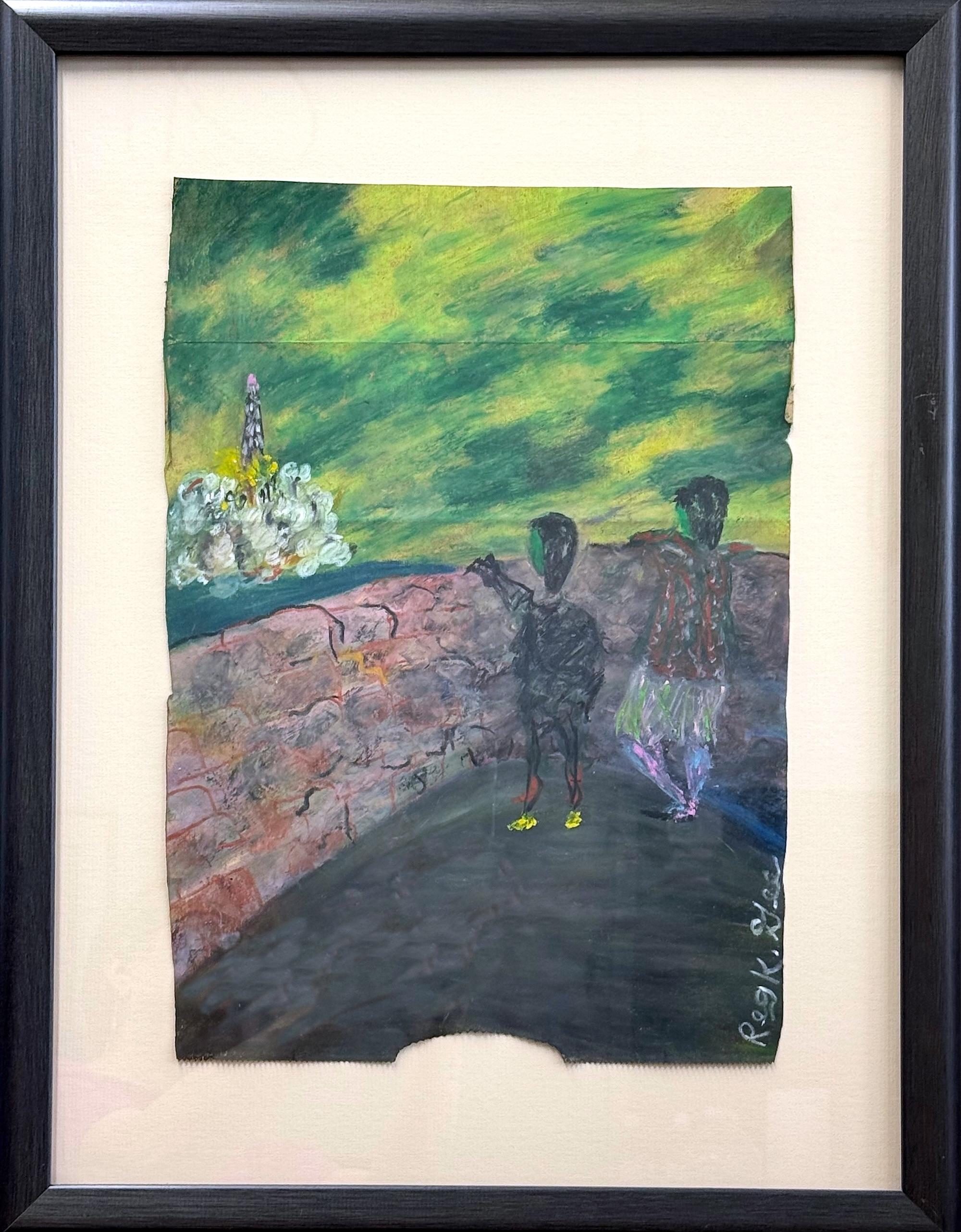 Landscape Art di Reginald K. Gee - ROCKET LAUNCH Pastello a olio firmato, paesaggio astratto, viaggi nello spazio, arte visionaria