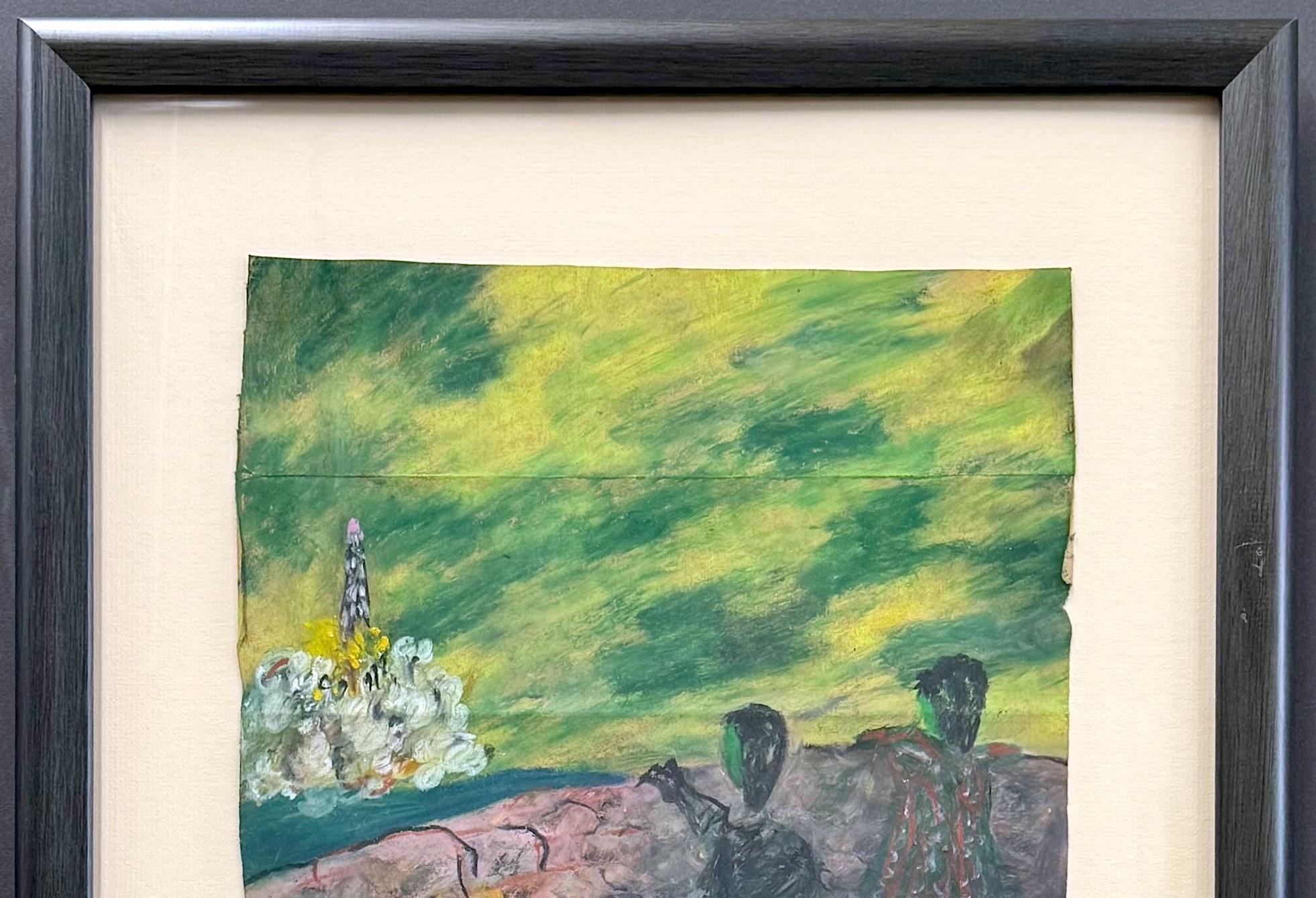 ROCKET LAUNCH è un disegno originale a pastello a olio su busta della spesa di carta marrone dell'artista afroamericano Reginald K. Gee, nato il 28 aprile 1964 a Milwaukee, nel Wisconsin. Gee è noto per la sua arte visionaria piena di volti comici