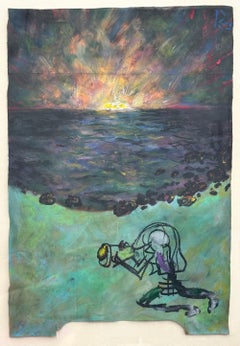 Foto SNEAK Signiertes Ölpastell, Abstrakte Landschaft, Fotograf, Visionary Art