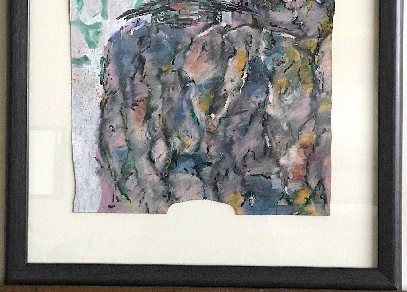 LAST HOUSE ON KENCH AVE. Signed Oil Pastel, Cliffside Ranch House, Pink, Gray For Sale 1