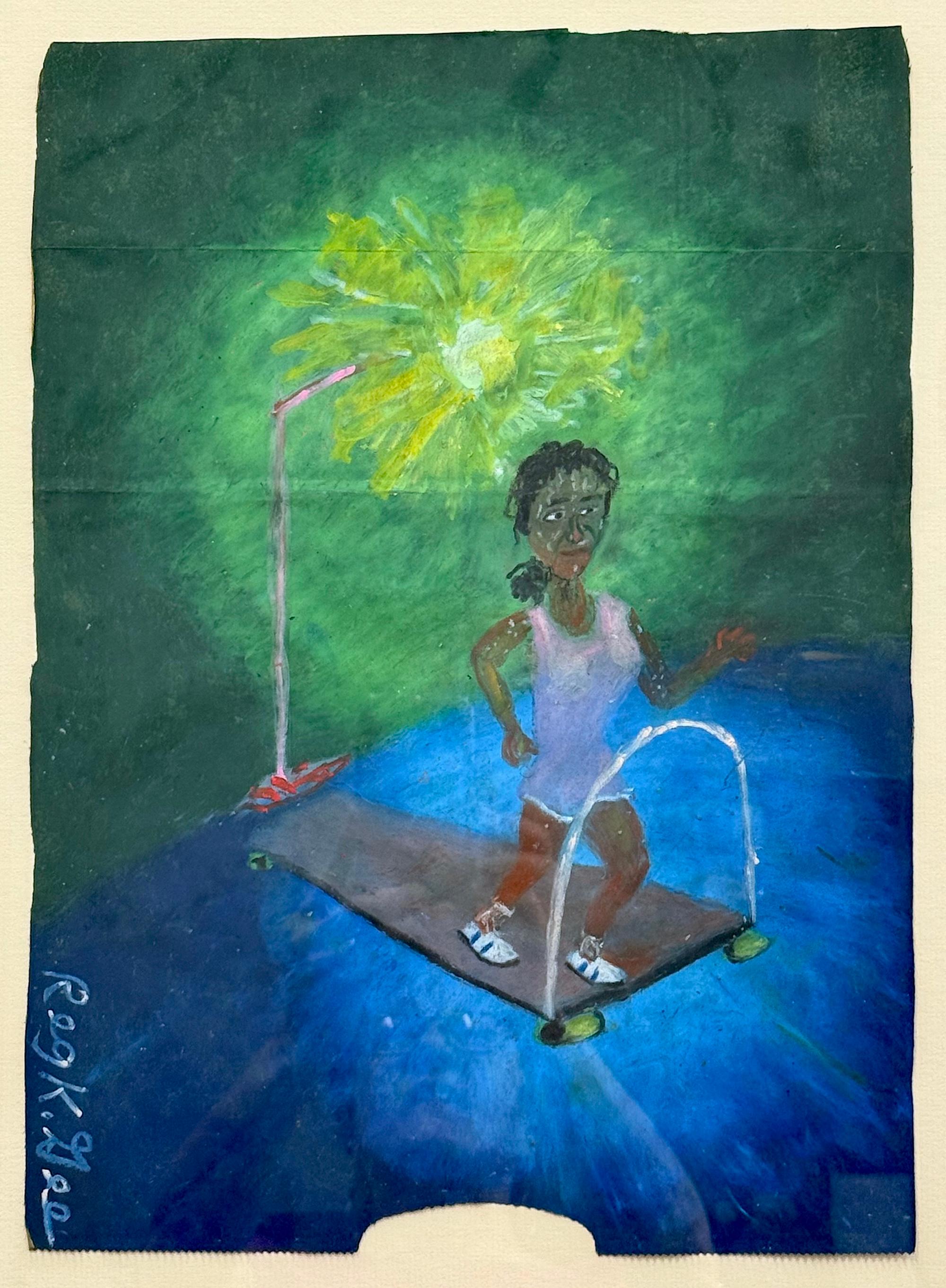 CALORIE BURNER(TERZA ORA) Firmato Olio Pastello Ragazza Rosa Pantaloncini da allenamento Tapis roulant - Art di Reginald K. Gee