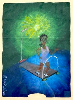 QUEMADOR DE CALORIE (TERCERA HORA) Pastel al óleo firmado, Chica haciendo footing, Entrenamiento en cinta de correr