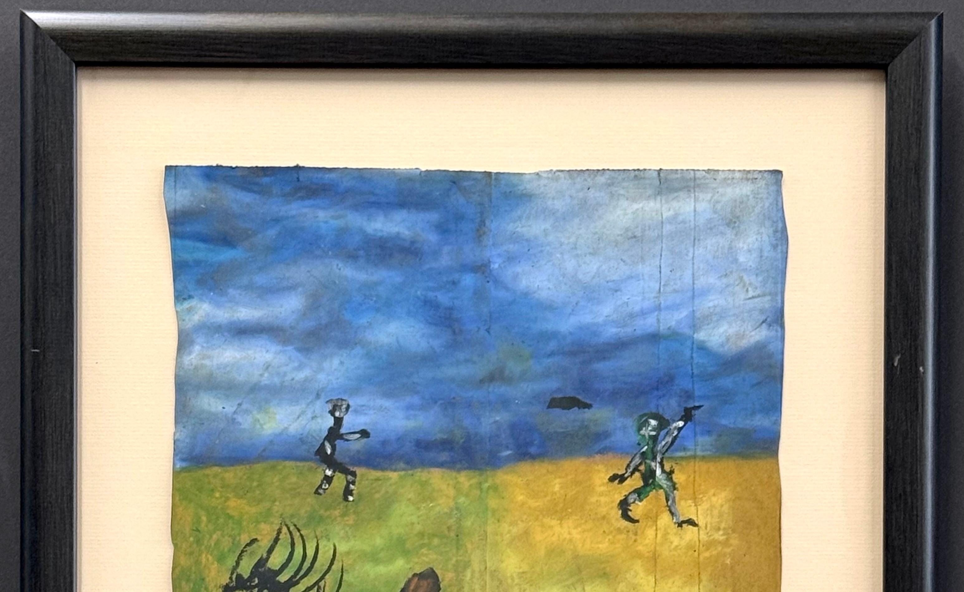 C'È L'EST NEL NOSTRO OVEST Pastello a olio firmato, Figure astratte Paesaggio surreale - Art Neoespressionismo di Reginald K. Gee