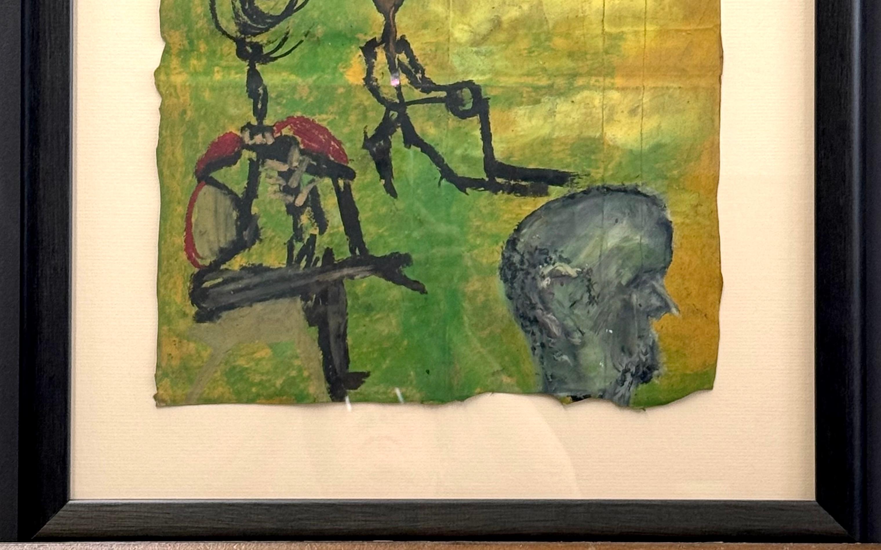 C'È L'EST NEL NOSTRO OVEST Pastello a olio firmato, Figure astratte Paesaggio surreale - Landscape Art Grigio di Reginald K. Gee
